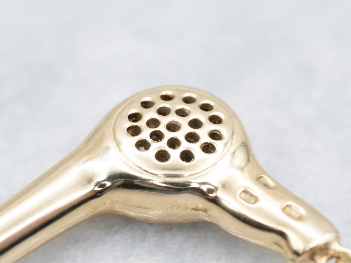 Vintage Gold Hair Dryer Charm Pendant