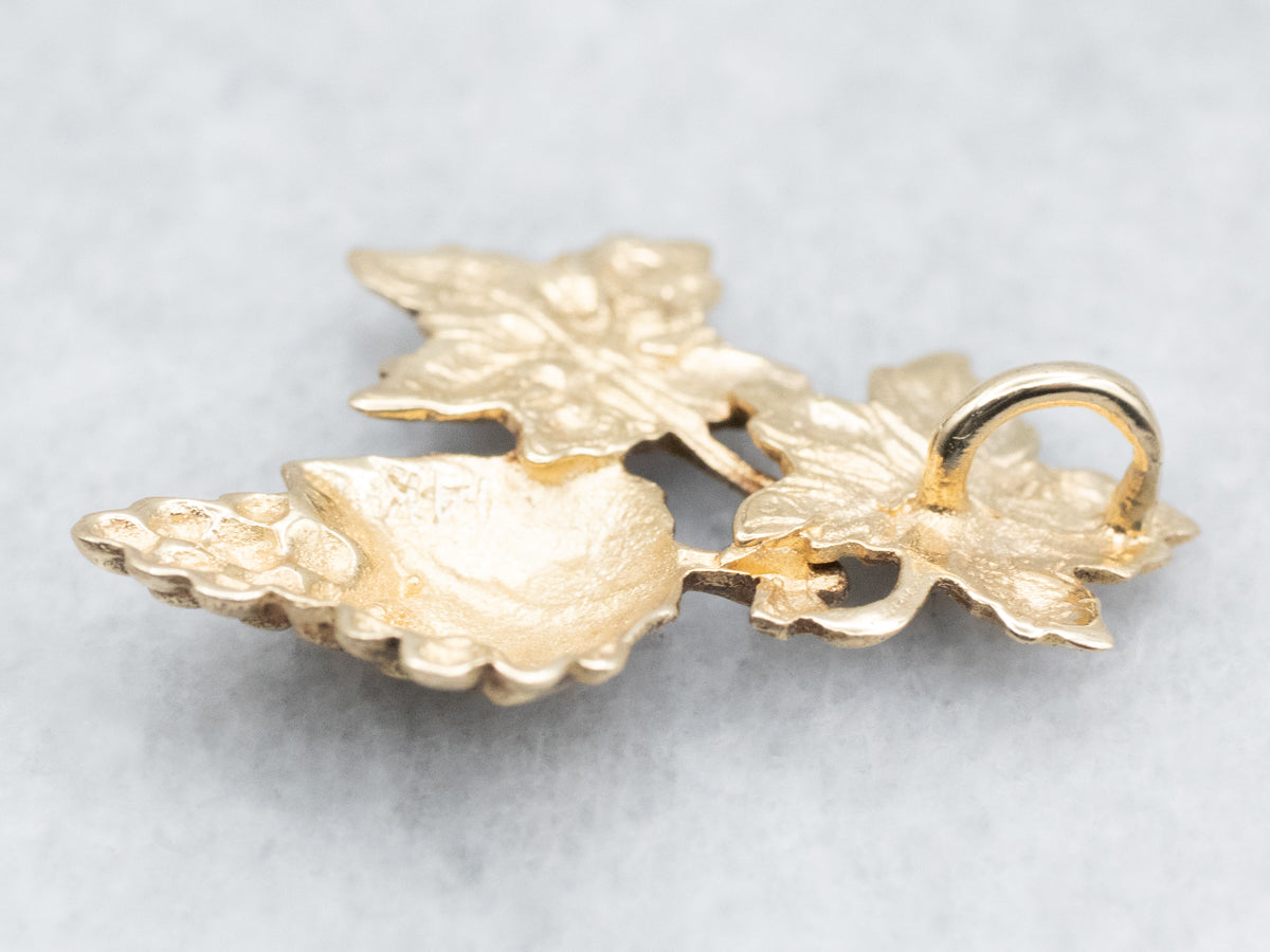 Vintage Gold Grape Bunch and Leaves Charm Pendant