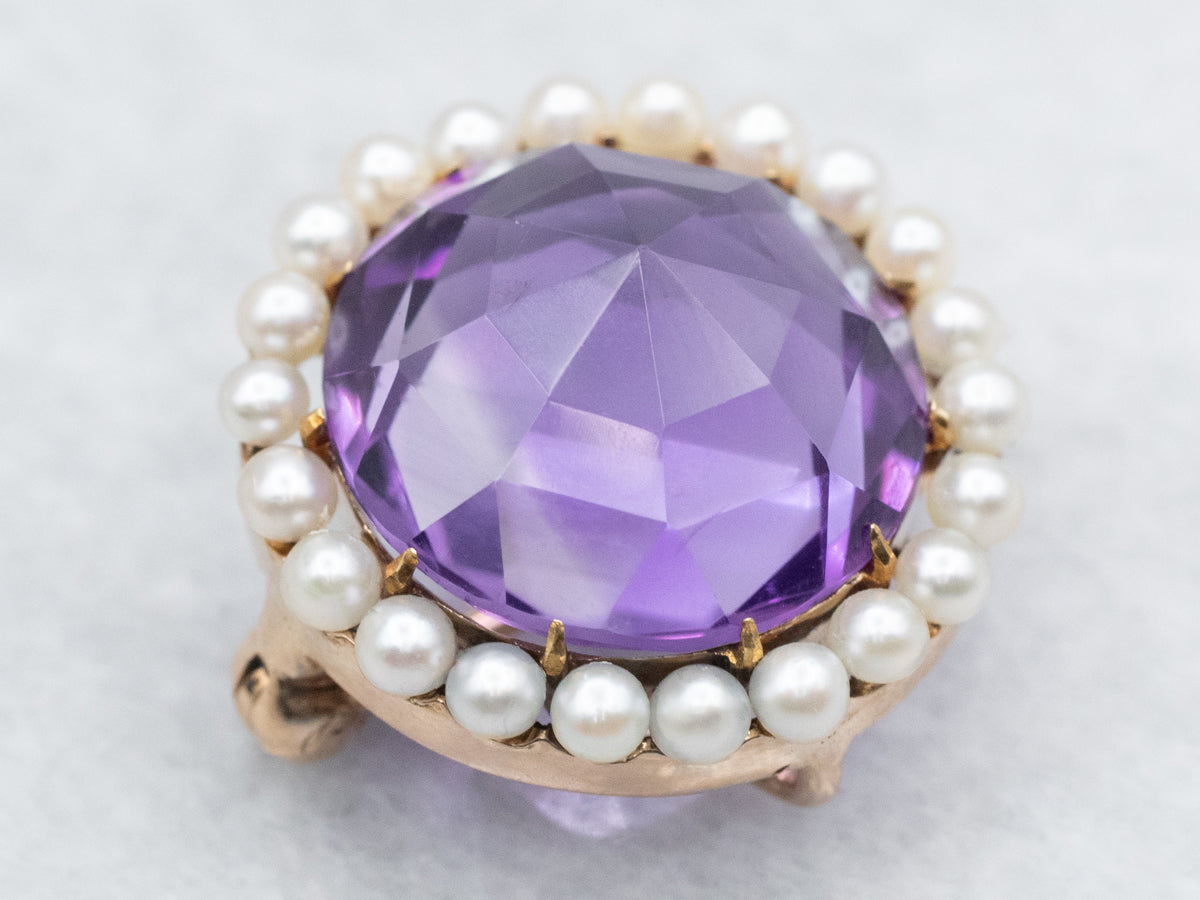 Antique Amethyst and Seed Pearl Brooch