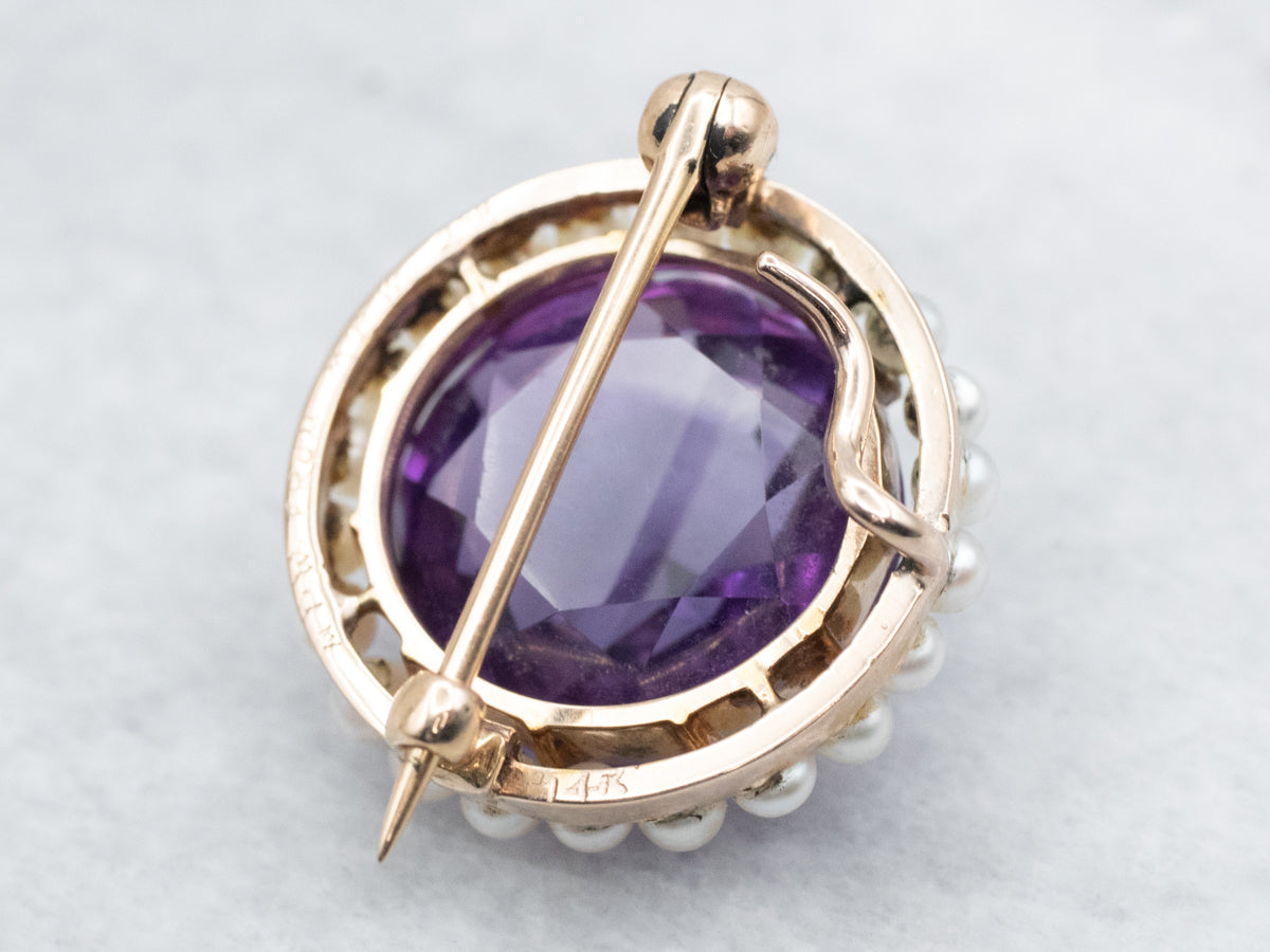 Antique Amethyst and Seed Pearl Brooch