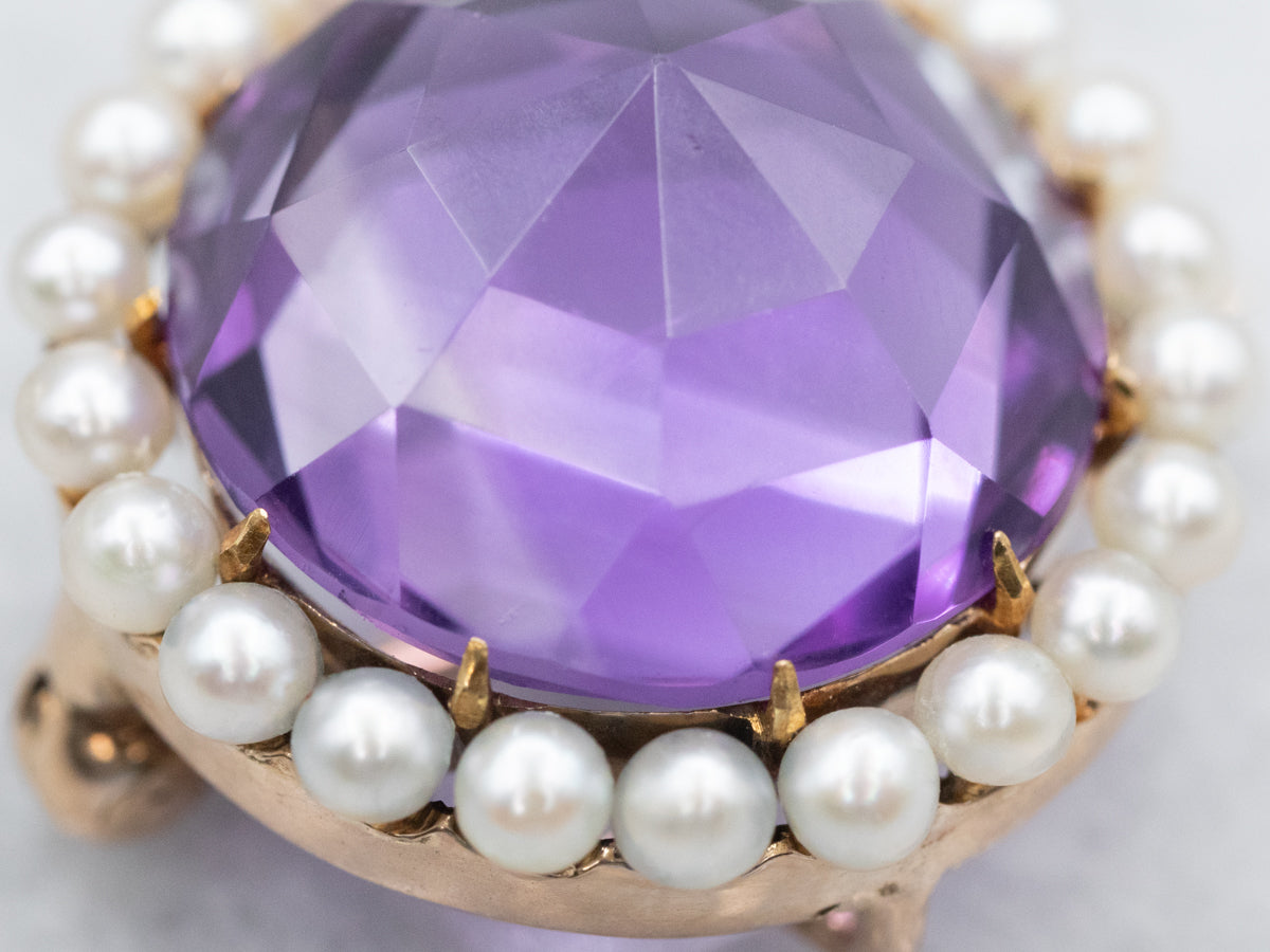 Antique Amethyst and Seed Pearl Brooch