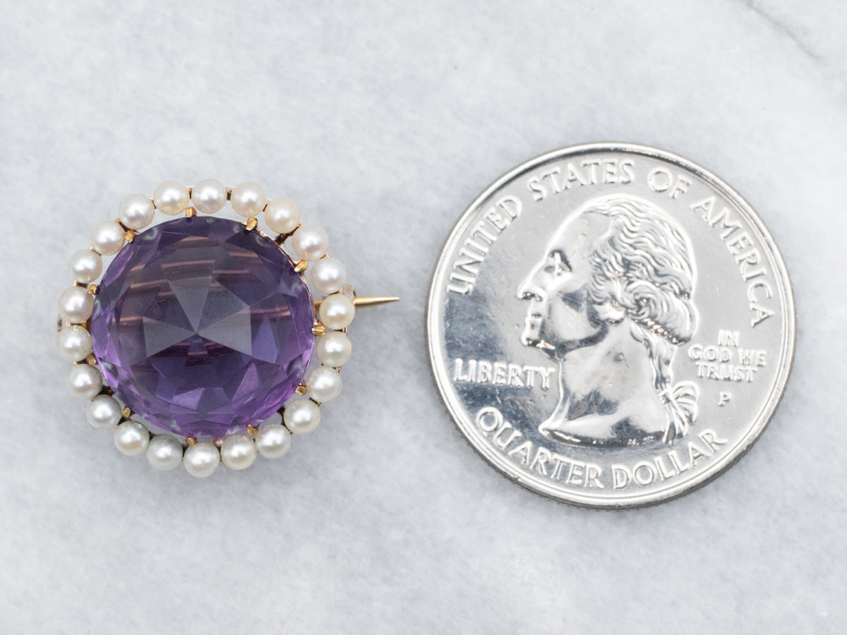 Antique Amethyst and Seed Pearl Brooch