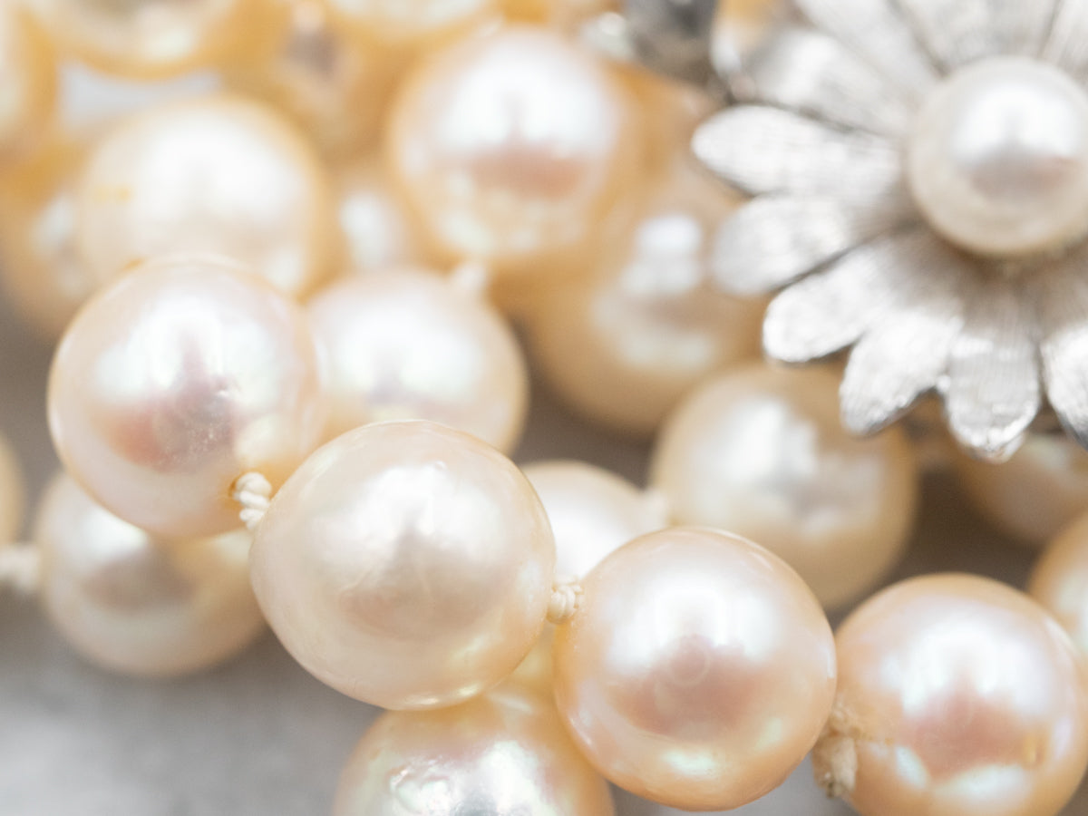 Vintage Graduated Pearl Strand with Flower Clasp