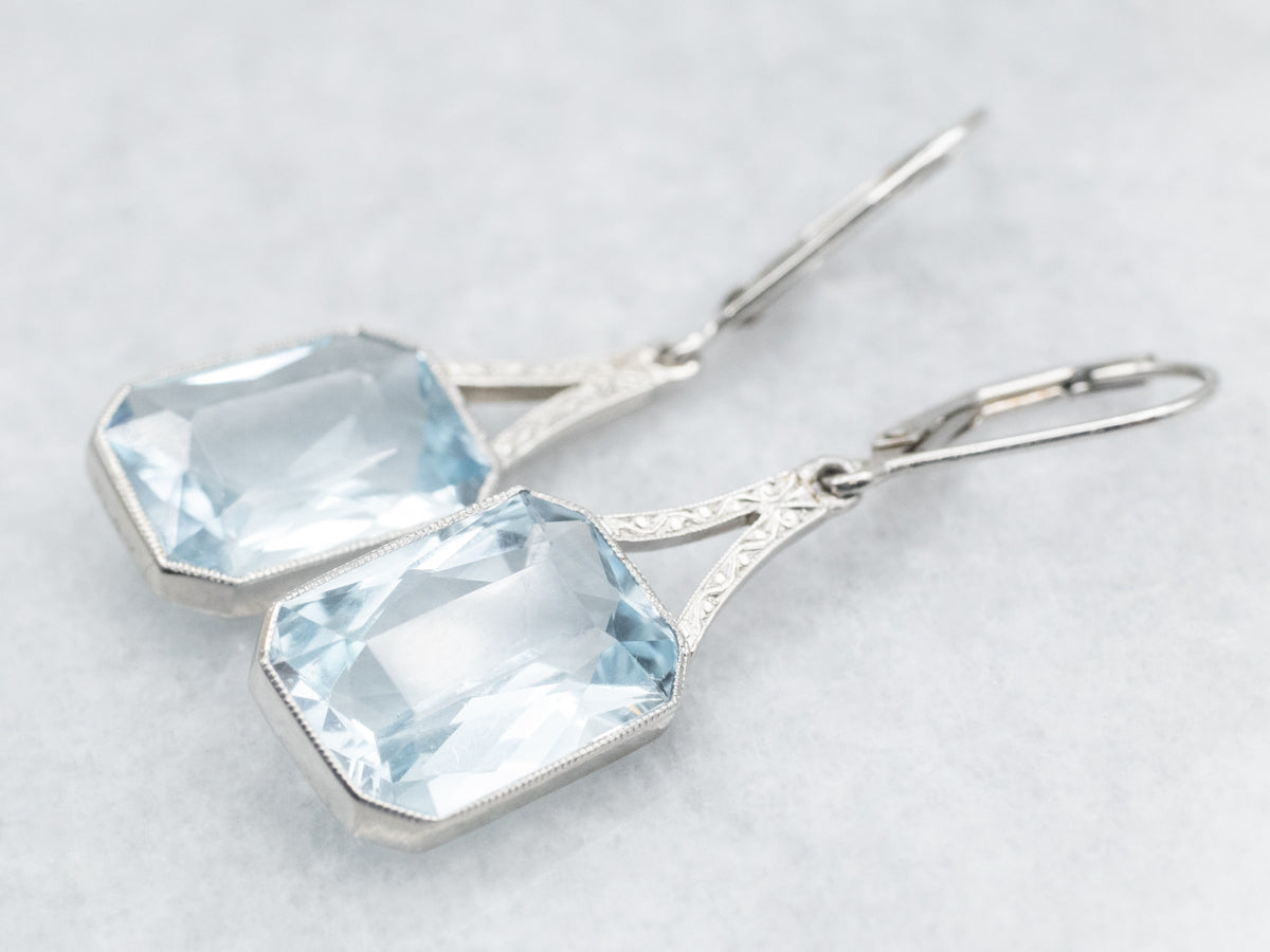 Stunning Platinum Aquamarine Drop Earrings