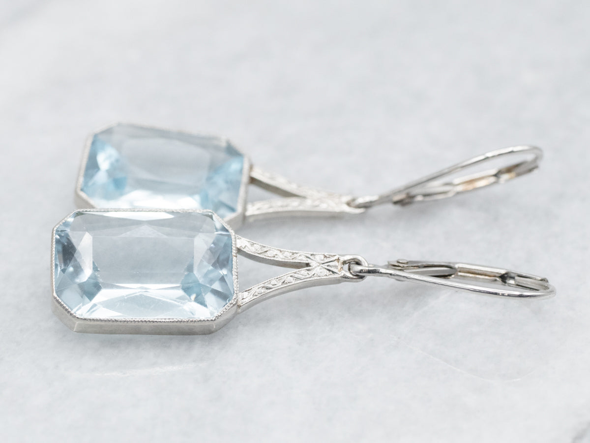 Stunning Platinum Aquamarine Drop Earrings