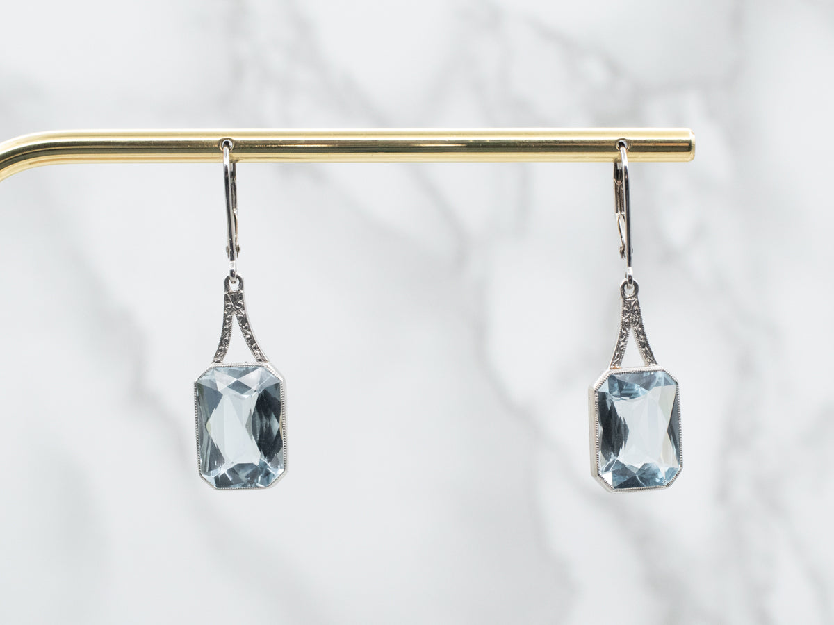 Stunning Platinum Aquamarine Drop Earrings