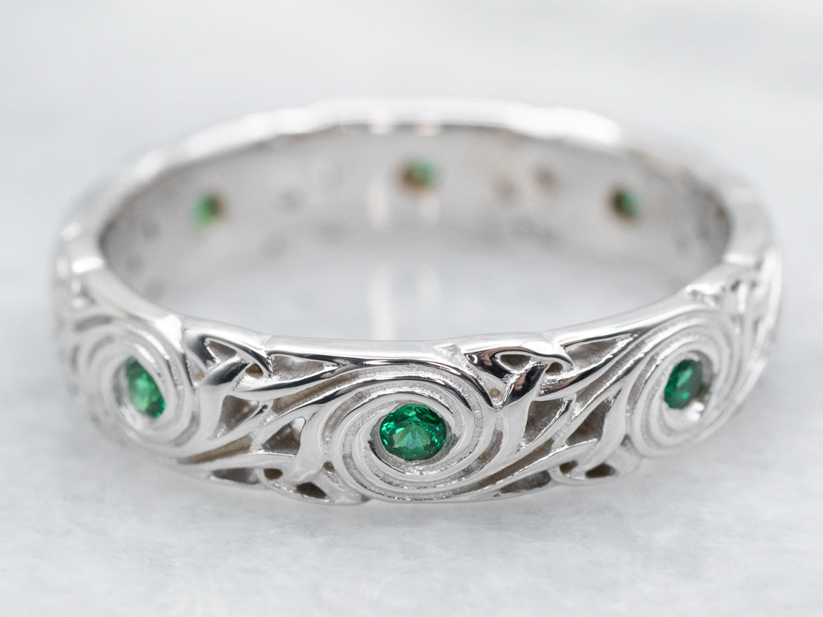 Swirling Synthetic Emerald Eternity Band