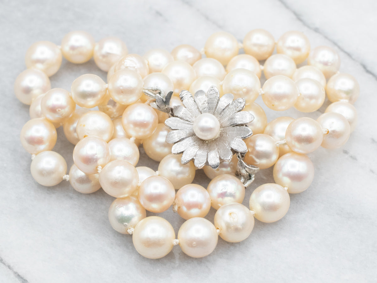 Vintage Graduated Pearl Strand with Flower Clasp
