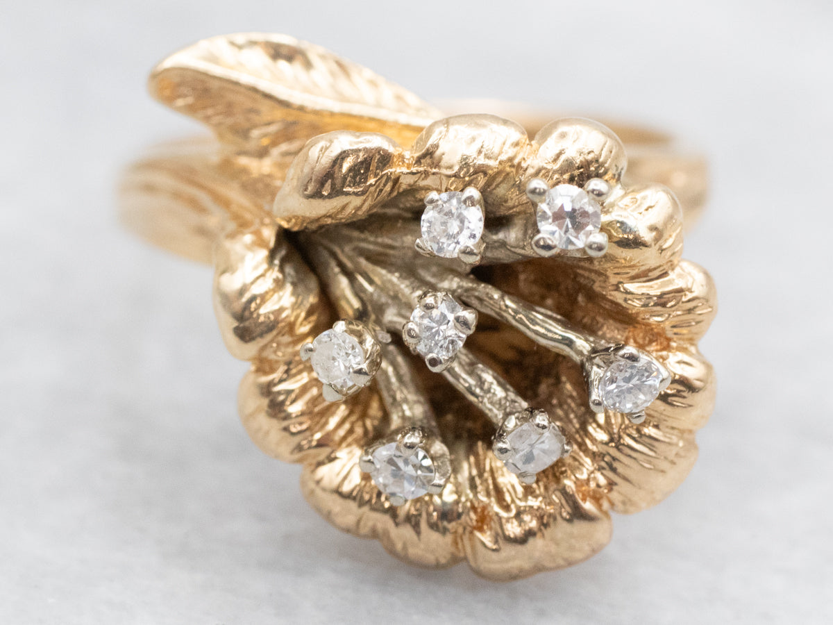 Vintage Diamond Tiger Lily Flower Ring