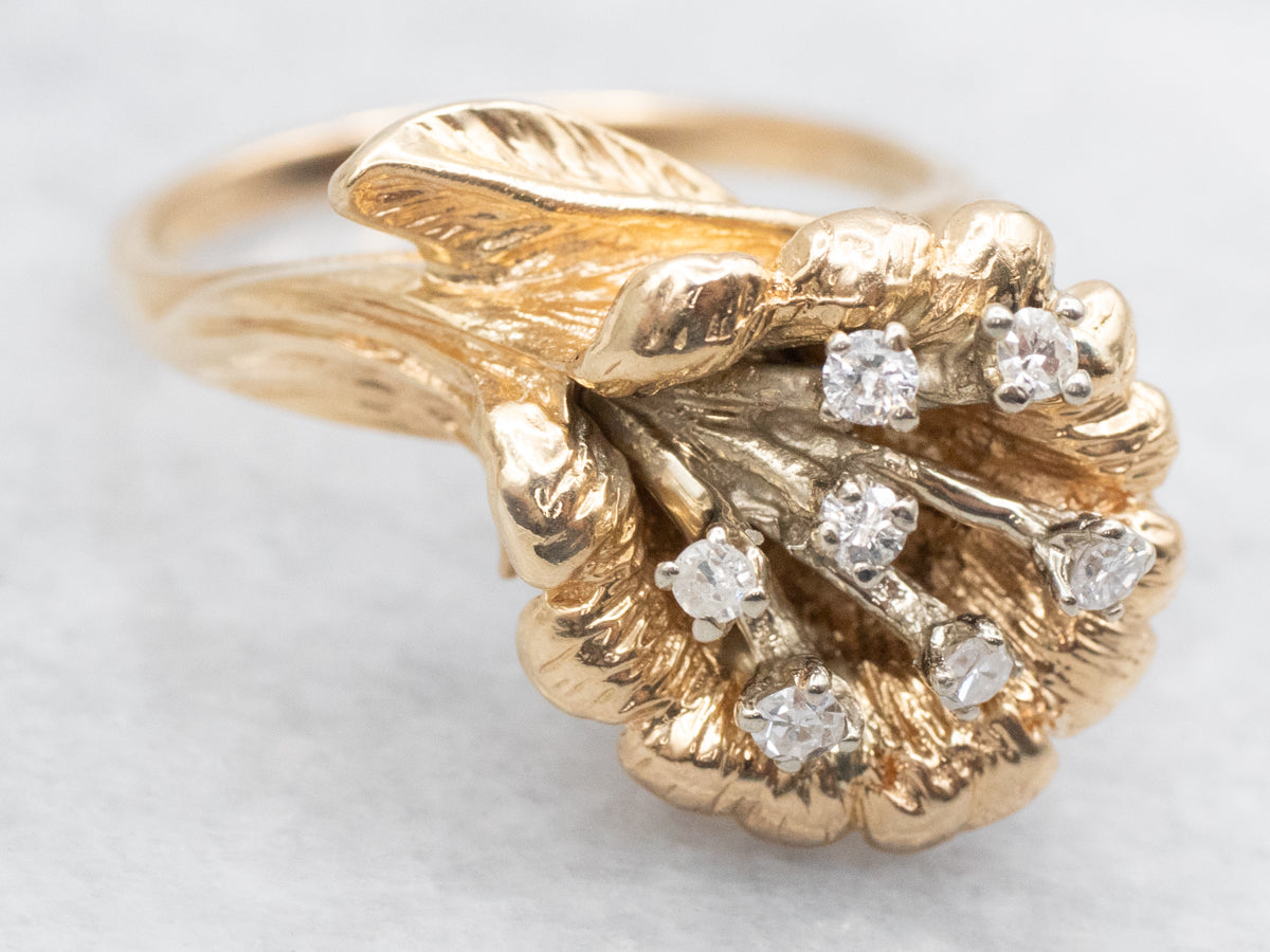 Vintage Diamond Tiger Lily Flower Ring