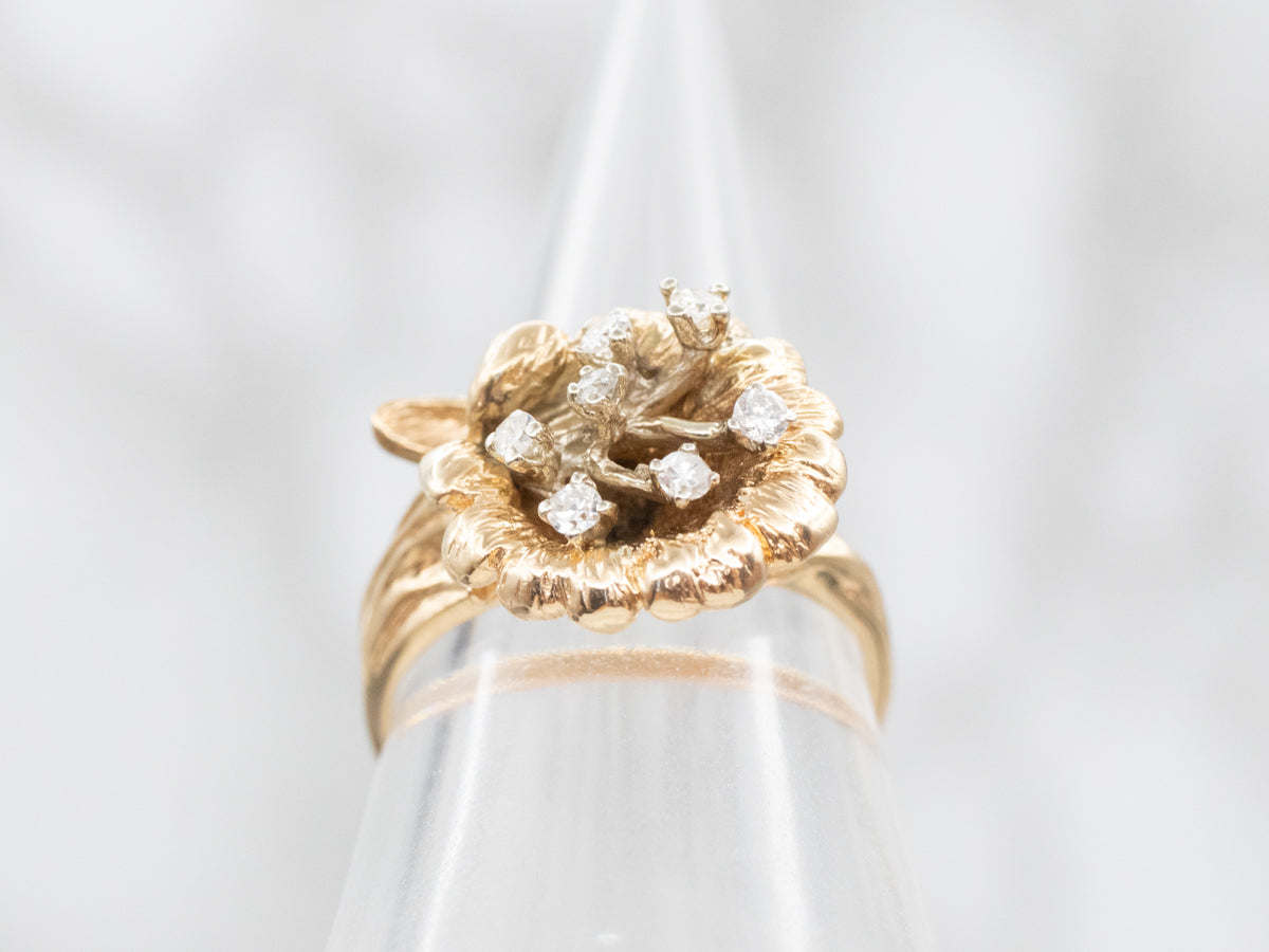Vintage Diamond Tiger Lily Flower Ring