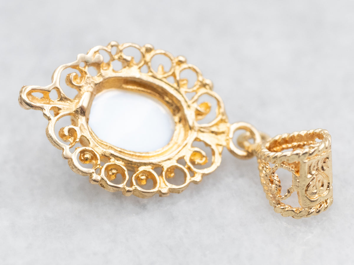 *RESERVED* Gold Filigree Moonstone Pendant