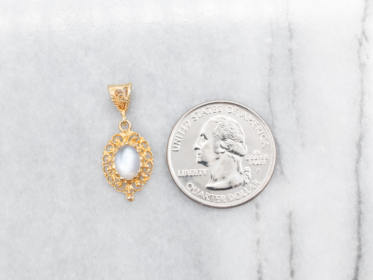 *RESERVED* Gold Filigree Moonstone Pendant