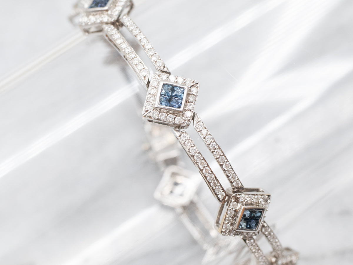 Modern Sapphire and Diamond Encrusted 18K Gold Bracelet