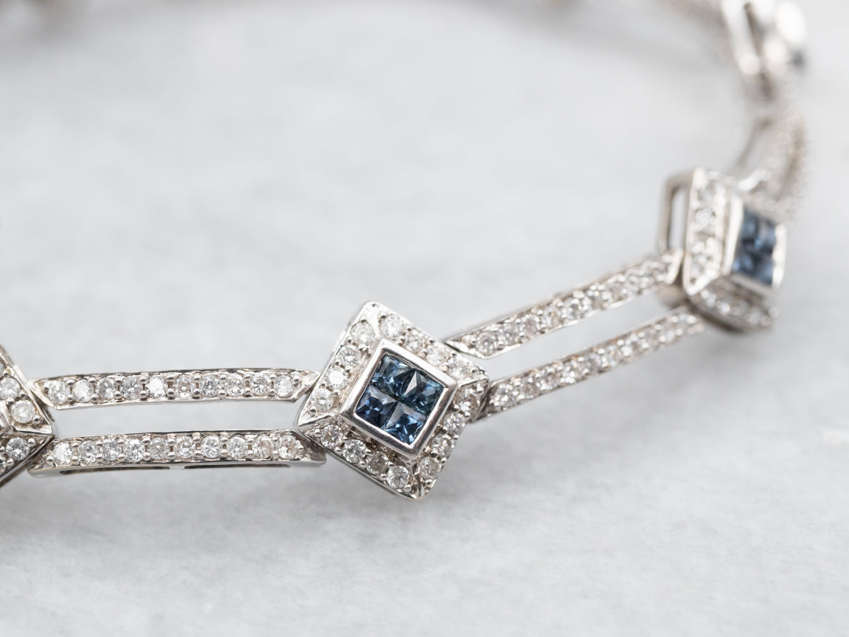 Modern Sapphire and Diamond Encrusted 18K Gold Bracelet