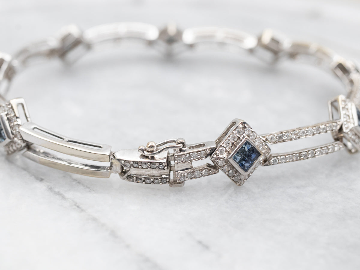 Modern Sapphire and Diamond Encrusted 18K Gold Bracelet