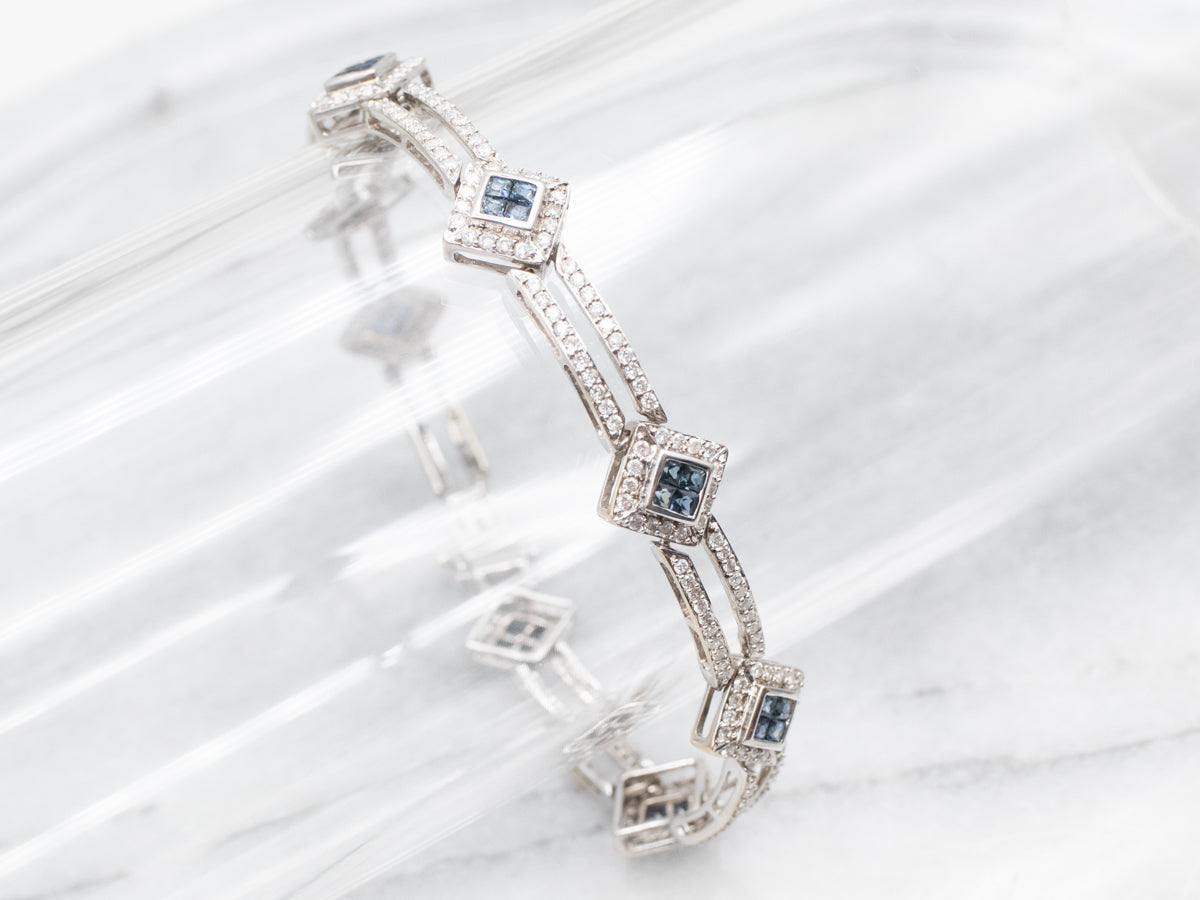Modern Sapphire and Diamond Encrusted 18K Gold Bracelet