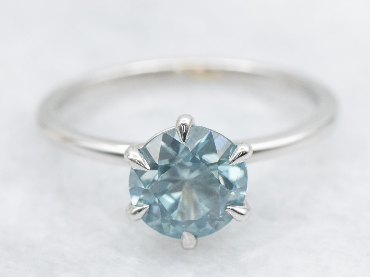 White Gold Blue Zircon Solitaire Ring