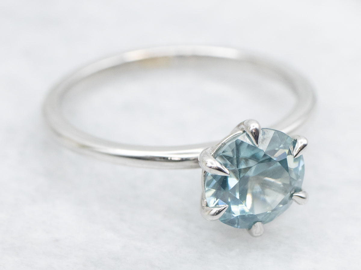 White Gold Blue Zircon Solitaire Ring