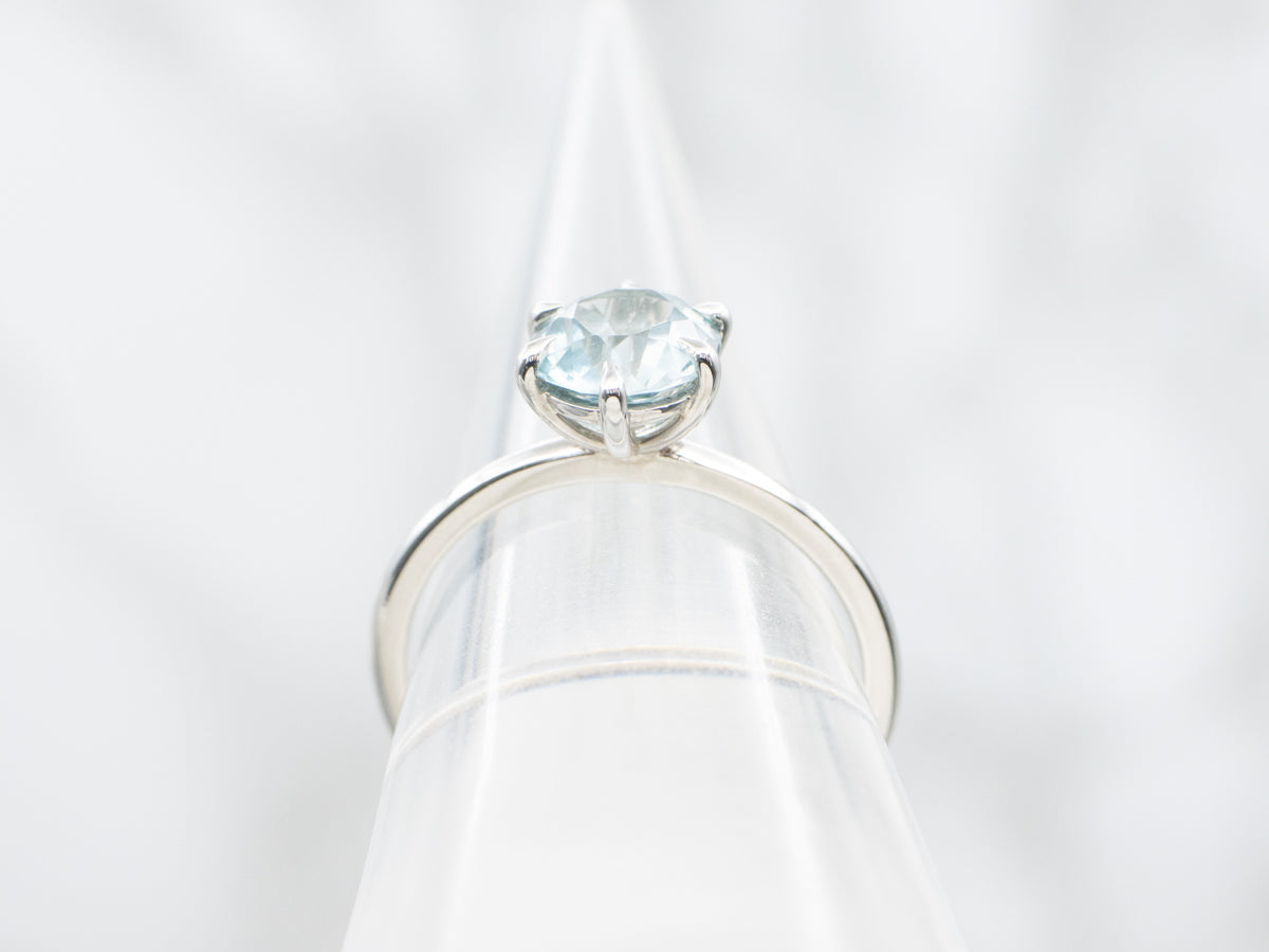 White Gold Blue Zircon Solitaire Ring