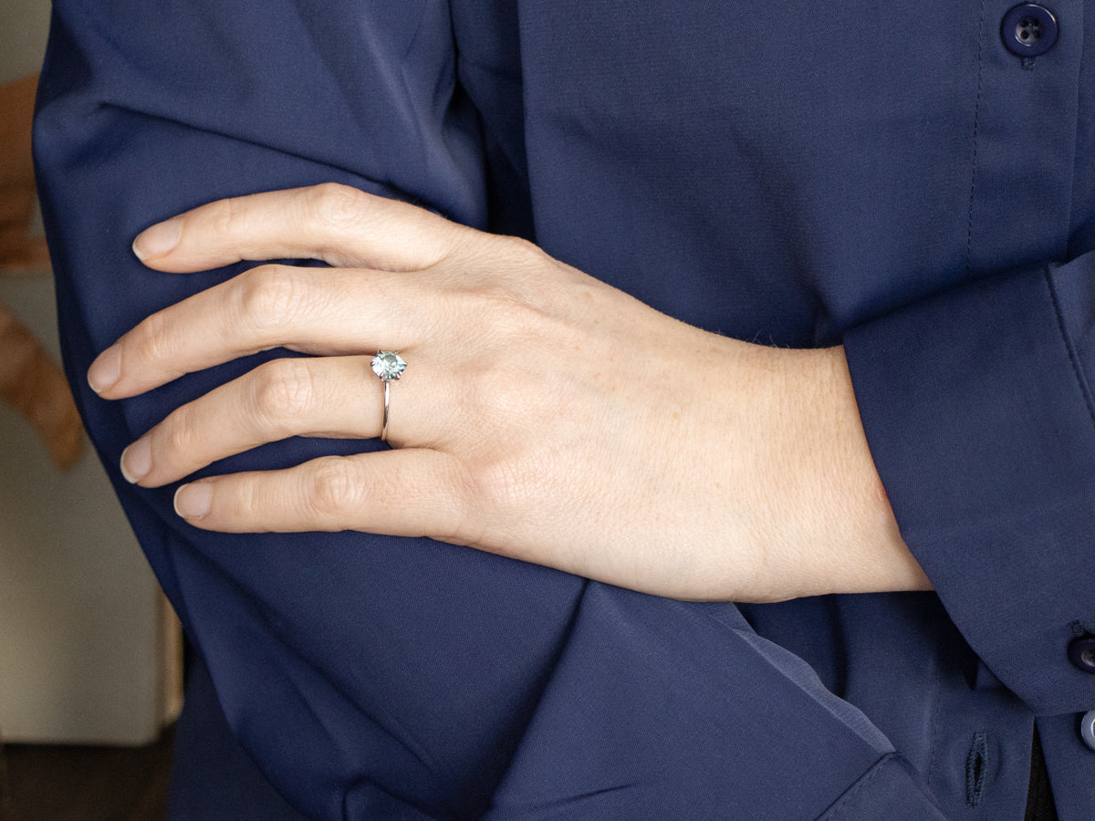 White Gold Blue Zircon Solitaire Ring