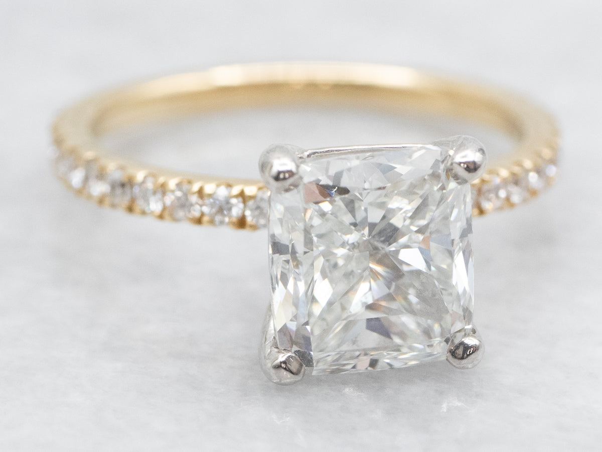Modern GIA Cushion Modified Brilliant Diamond Engagement Ring