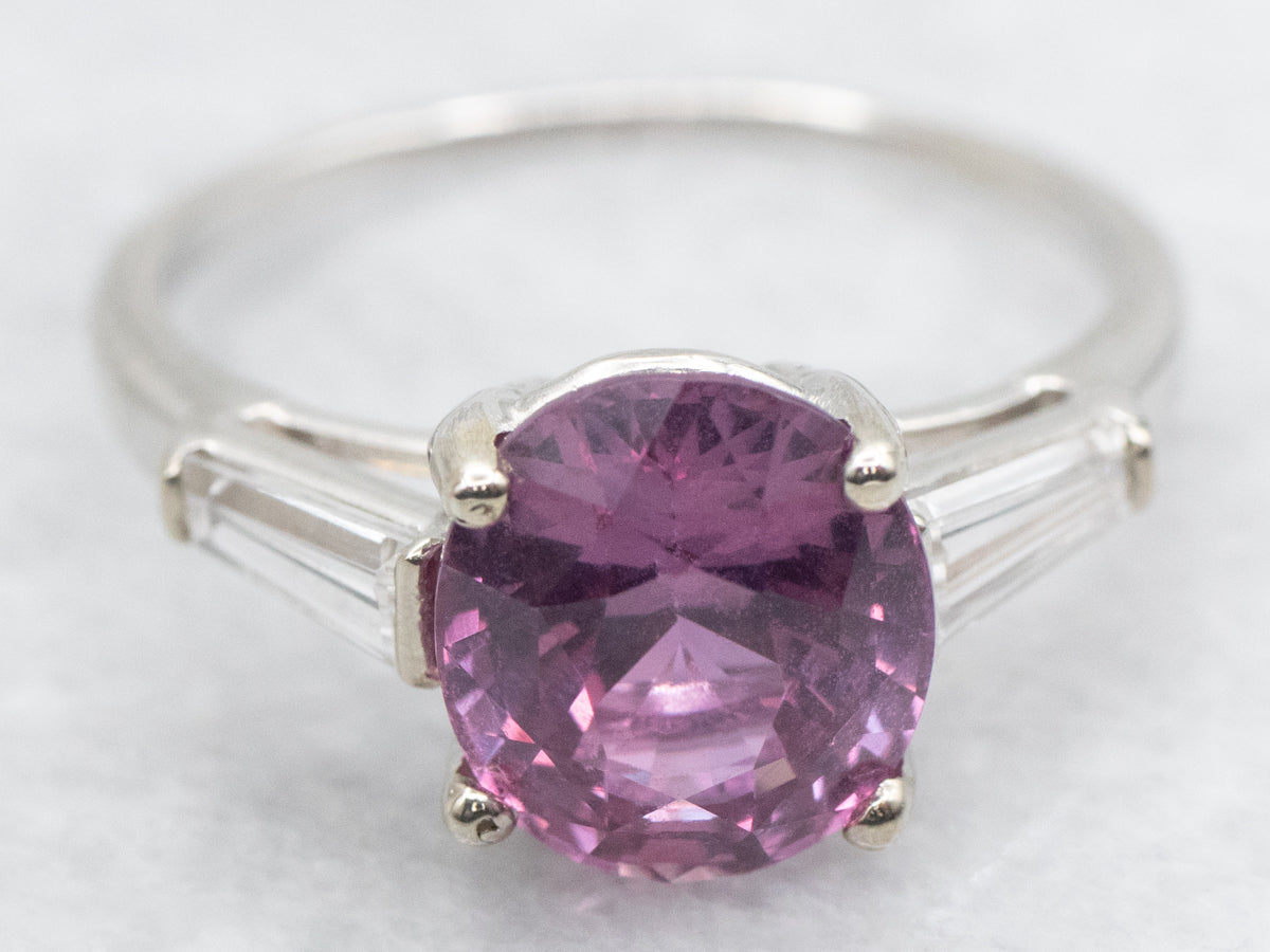 Platinum 1940s Pink Sapphire and Diamond Engagement Ring