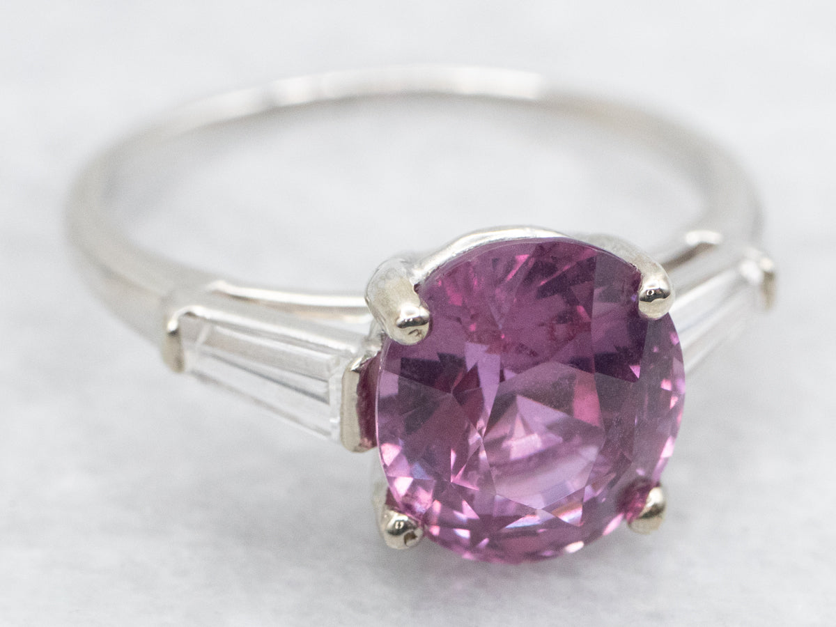 Platinum 1940s Pink Sapphire and Diamond Engagement Ring