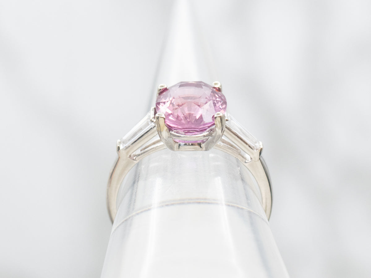 Platinum 1940s Pink Sapphire and Diamond Engagement Ring