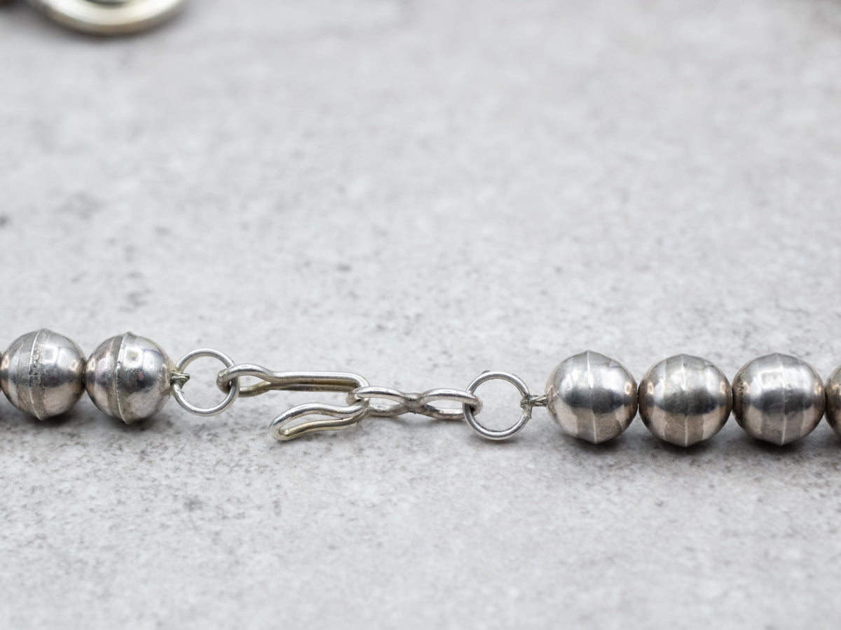 Sterling Silver Green Turquoise Squash Blossom Silver Necklace