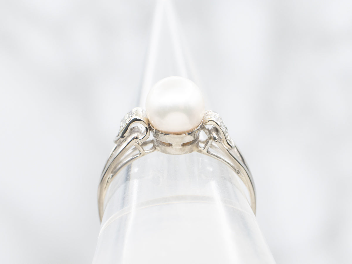 Vintage White Pearl and Diamond Ring