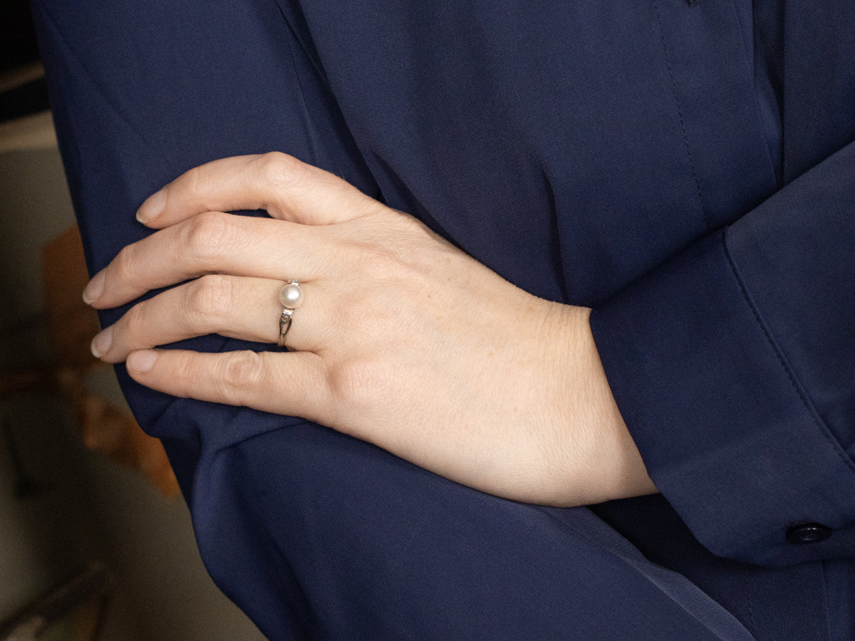 Vintage White Pearl and Diamond Ring