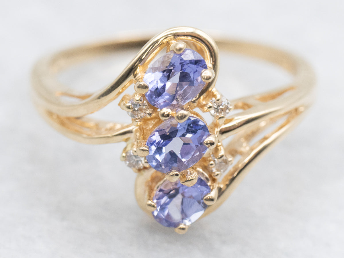Triple Tanzanite and Diamond Ring
