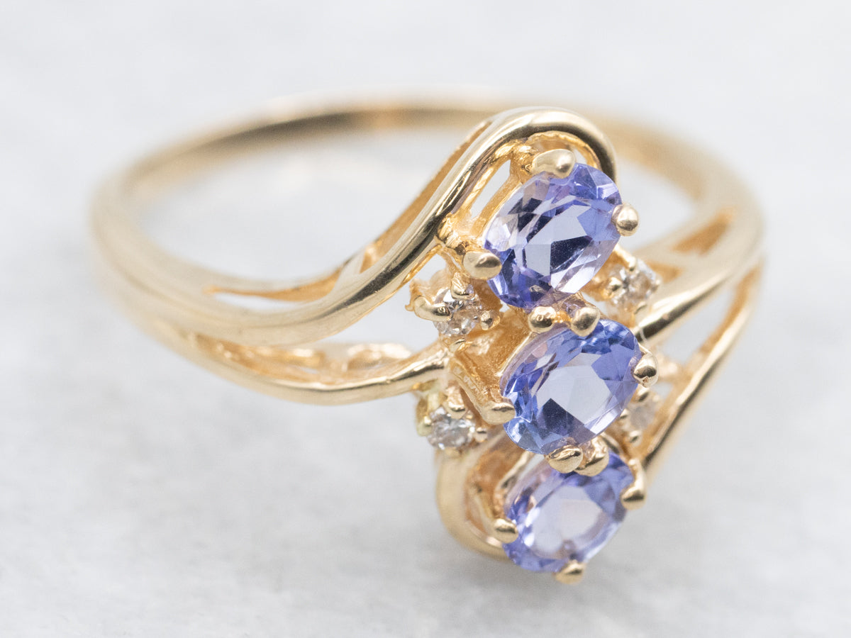 Triple Tanzanite and Diamond Ring