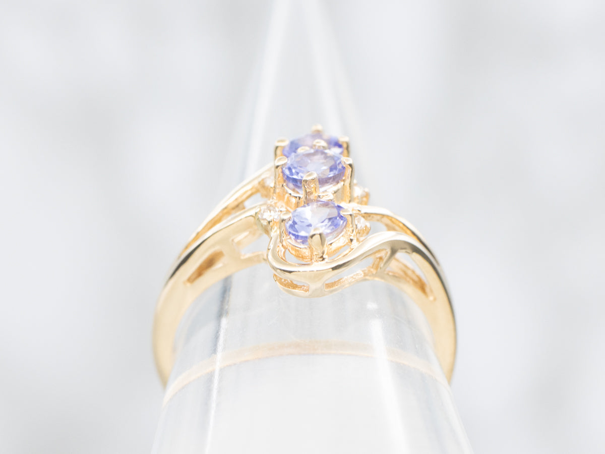 Triple Tanzanite and Diamond Ring