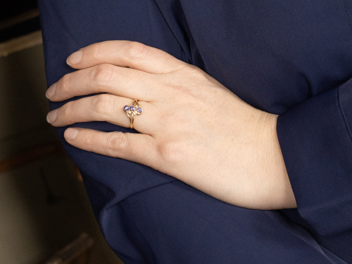 Triple Tanzanite and Diamond Ring