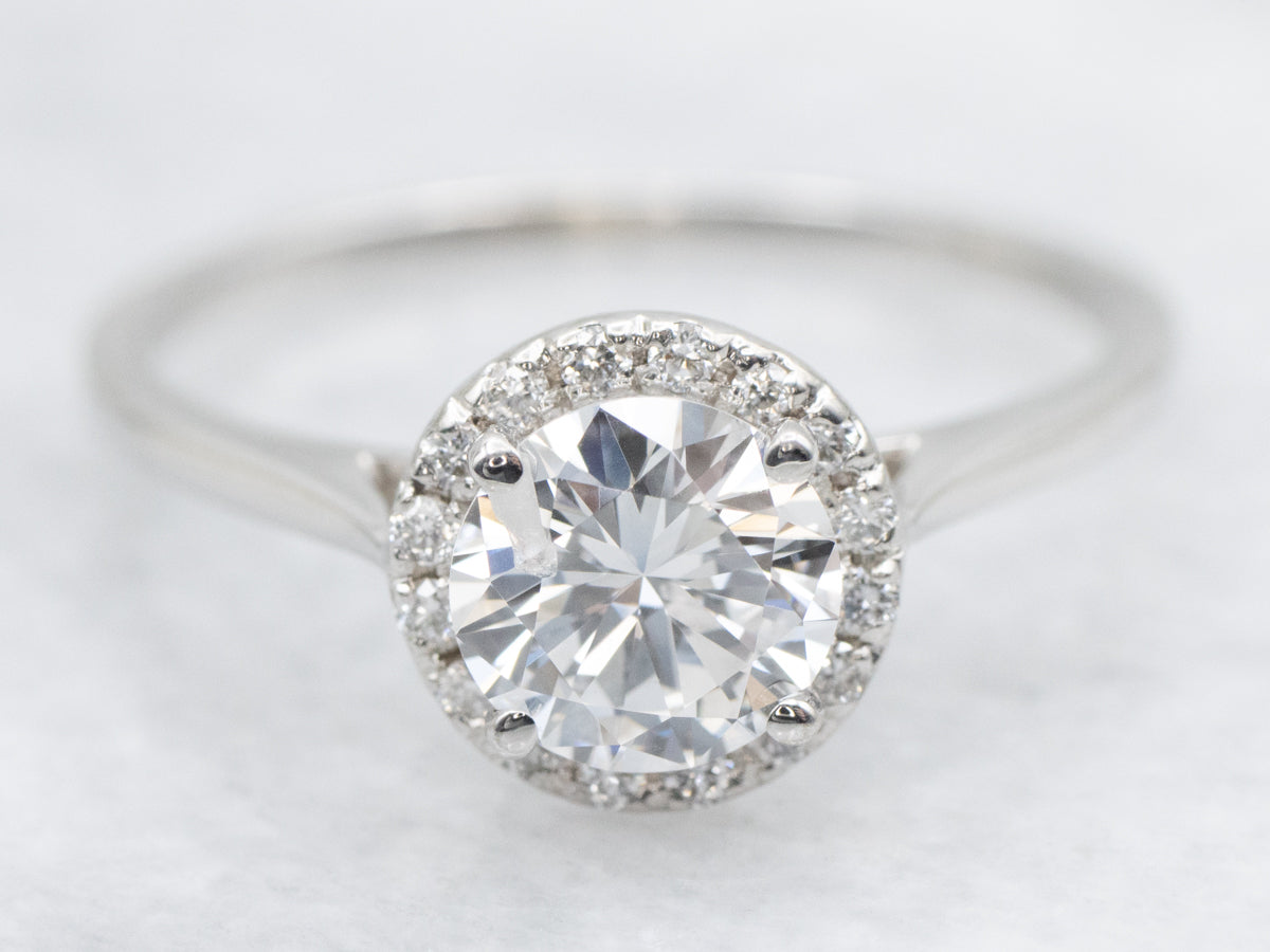 Modern Round Brilliant Diamond Halo Engagement Ring