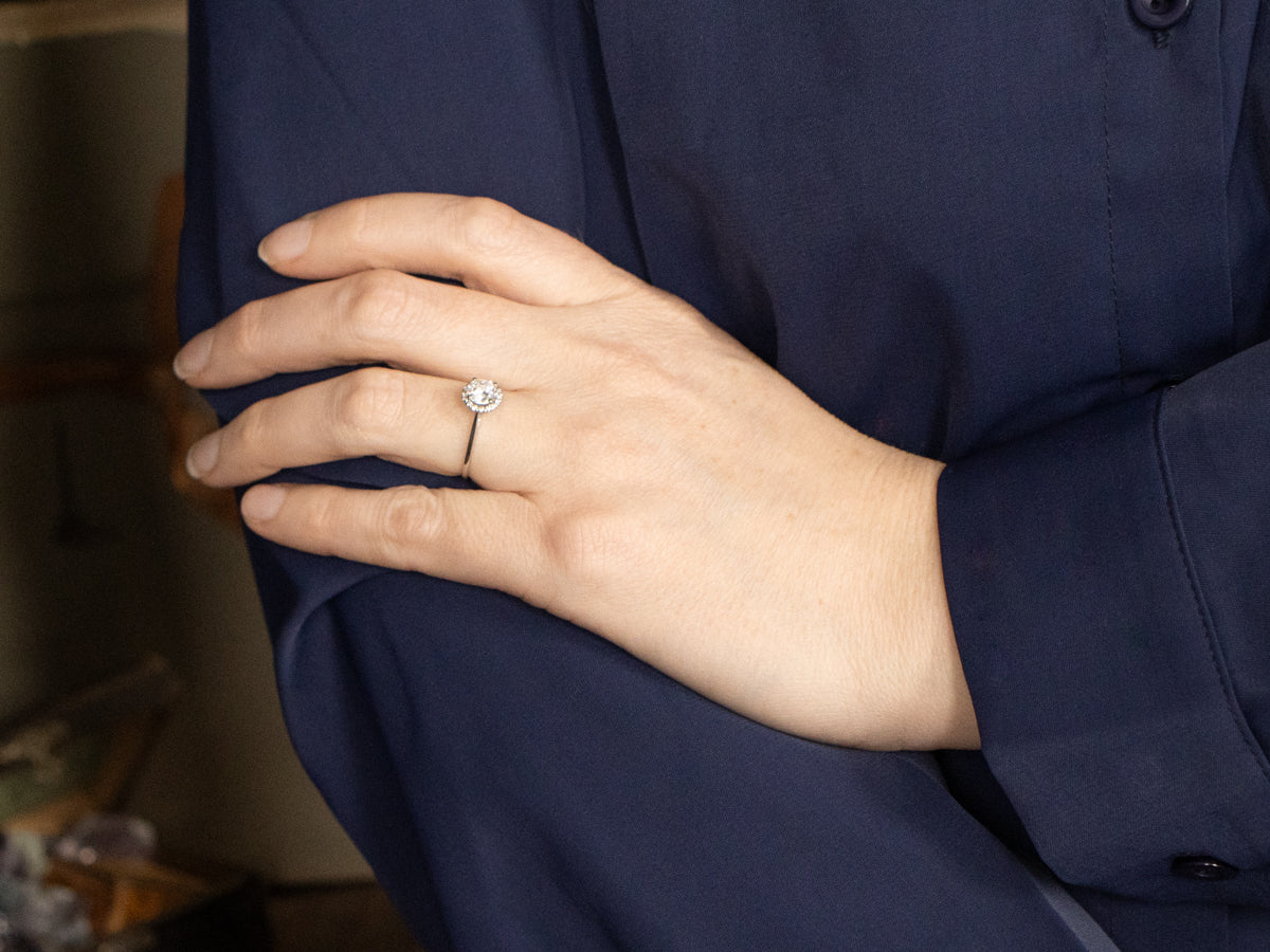 Modern Round Brilliant Diamond Halo Engagement Ring