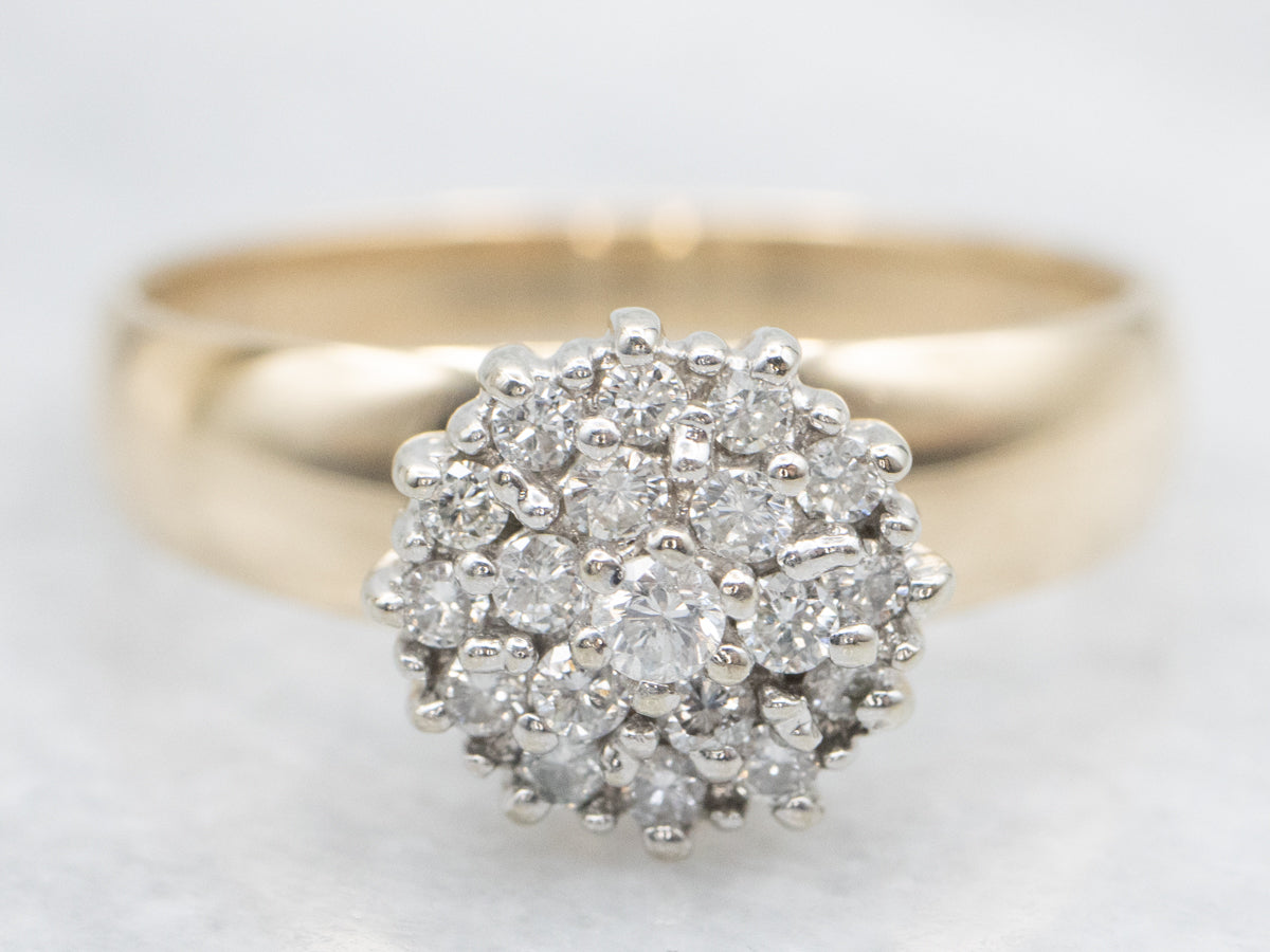 Two Tone Diamond Cluster Engagement Ring