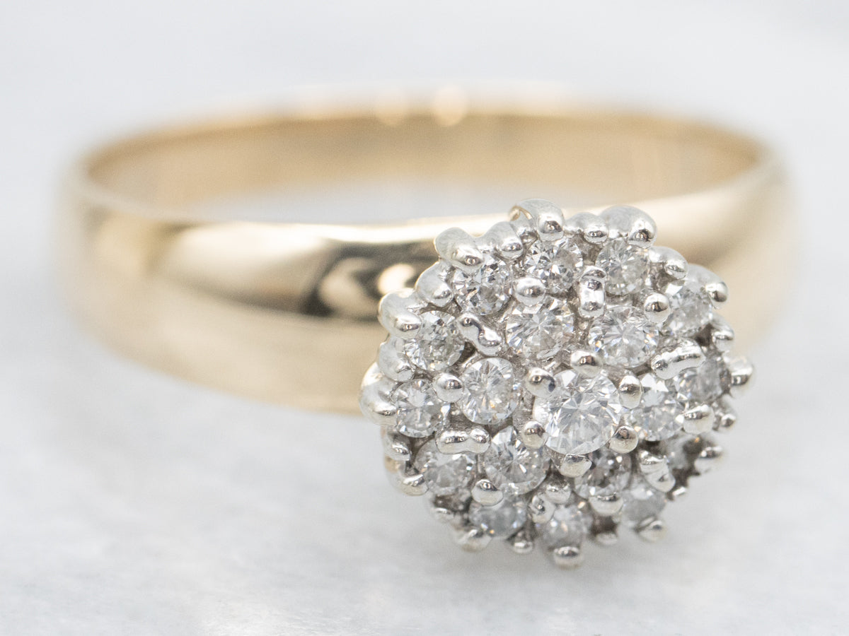 Two Tone Diamond Cluster Engagement Ring