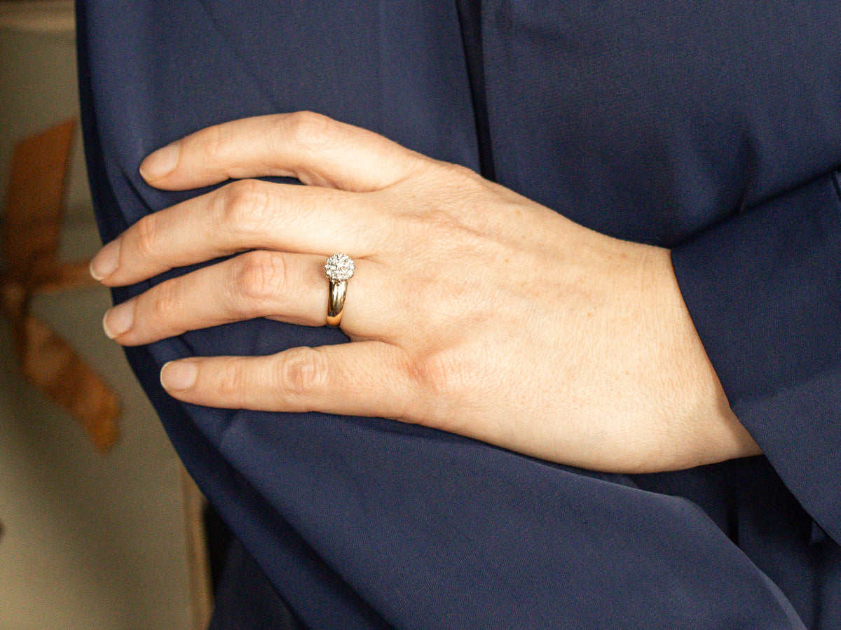 Two Tone Diamond Cluster Engagement Ring