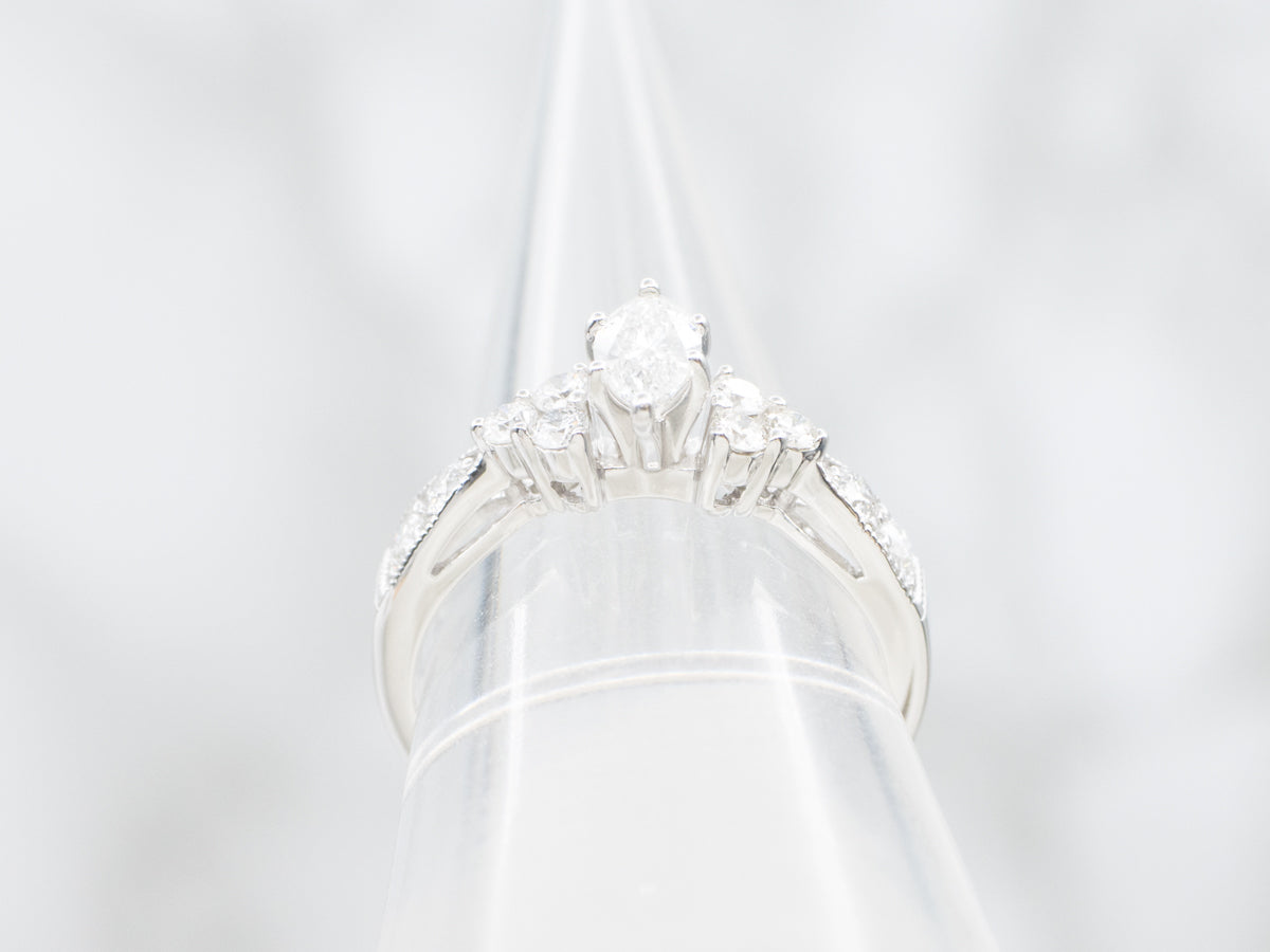 Modern Marquise-Cut Diamond Engagement Ring with Diamond Accents
