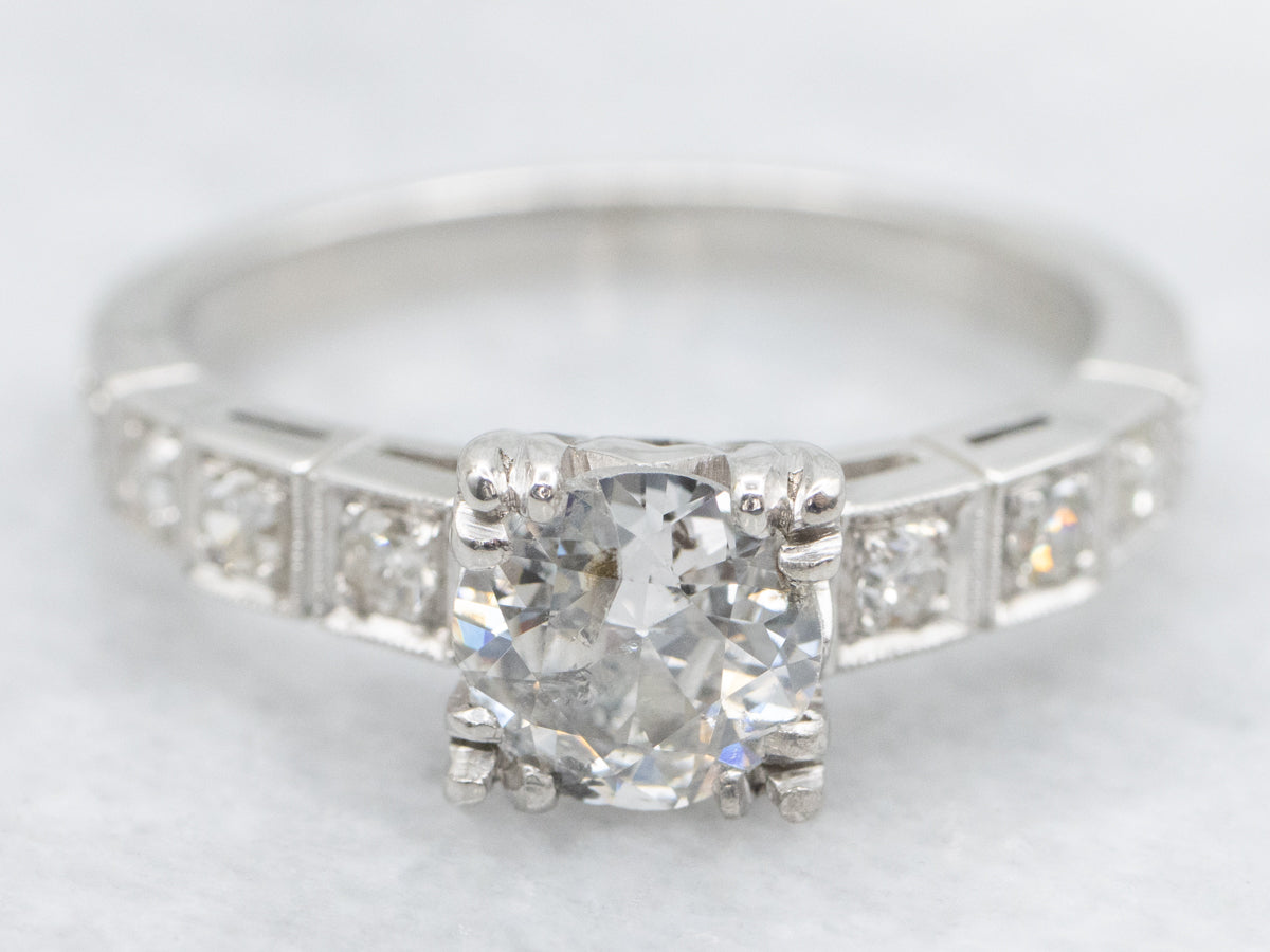 Platinum European Cut Diamond Engagement Ring