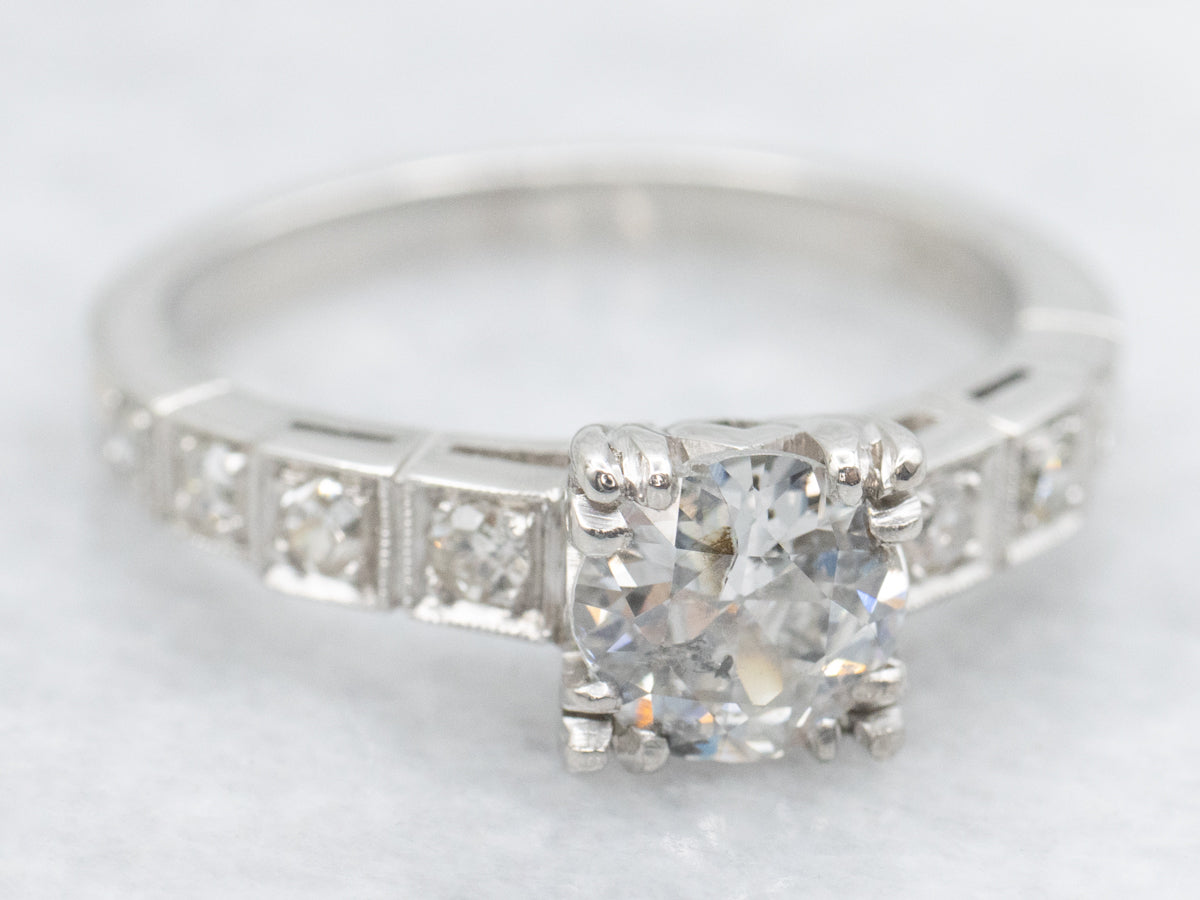 Platinum European Cut Diamond Engagement Ring