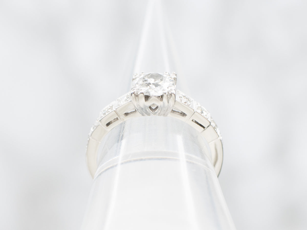 Platinum European Cut Diamond Engagement Ring