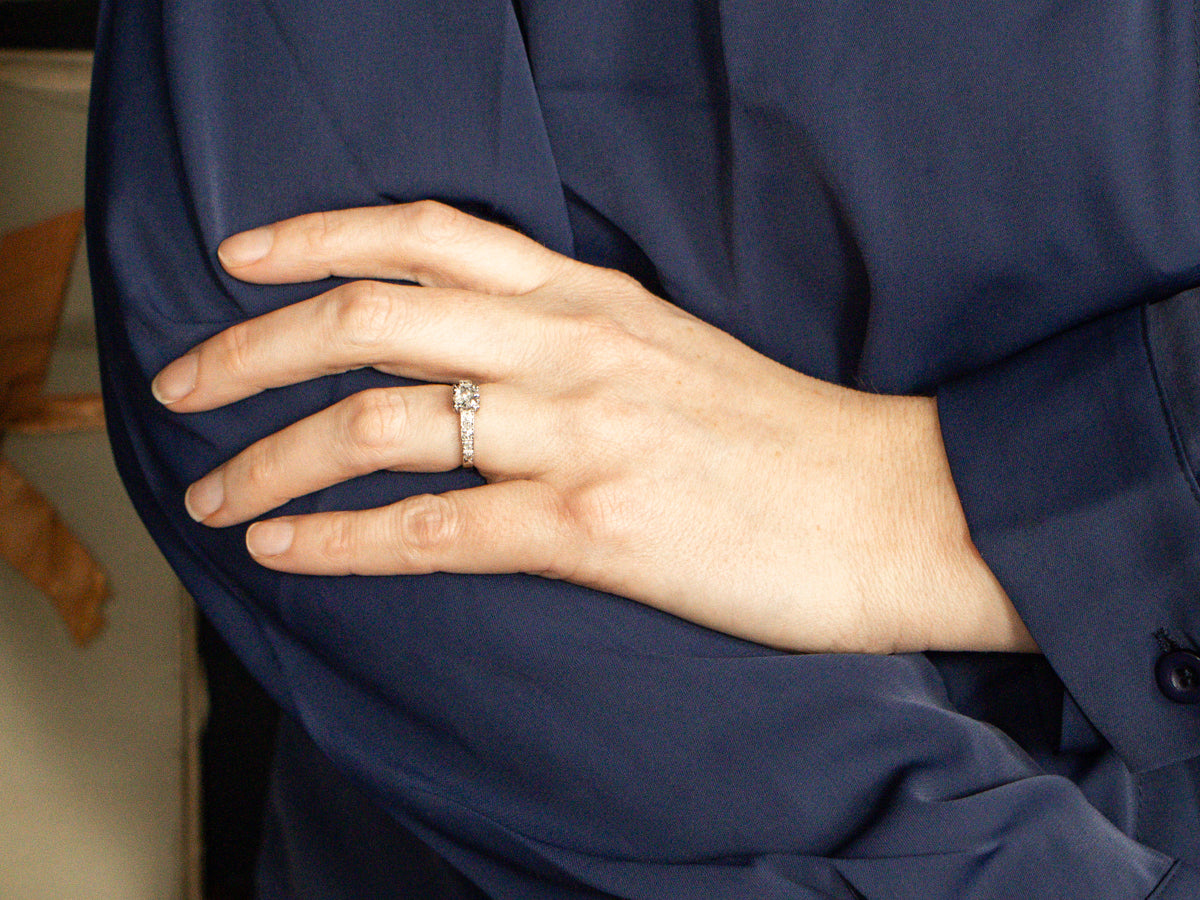 Platinum European Cut Diamond Engagement Ring