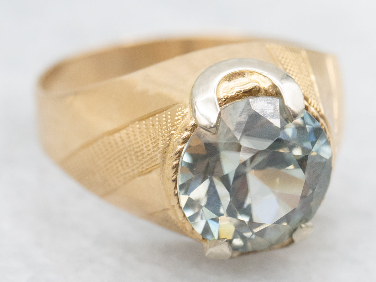 Textured Two-Tone Gold Blue Zircon Ring