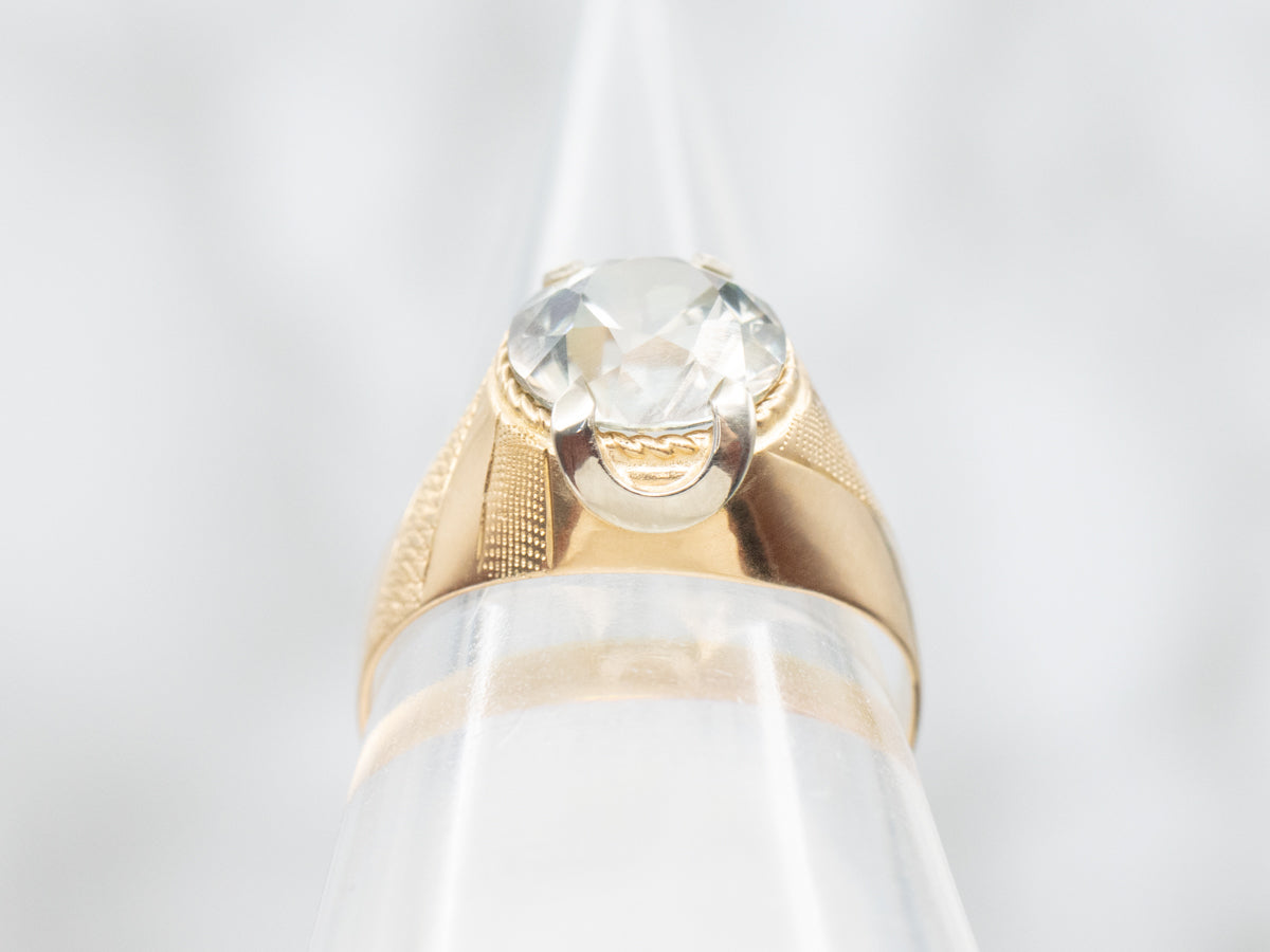 Textured Two-Tone Gold Blue Zircon Ring