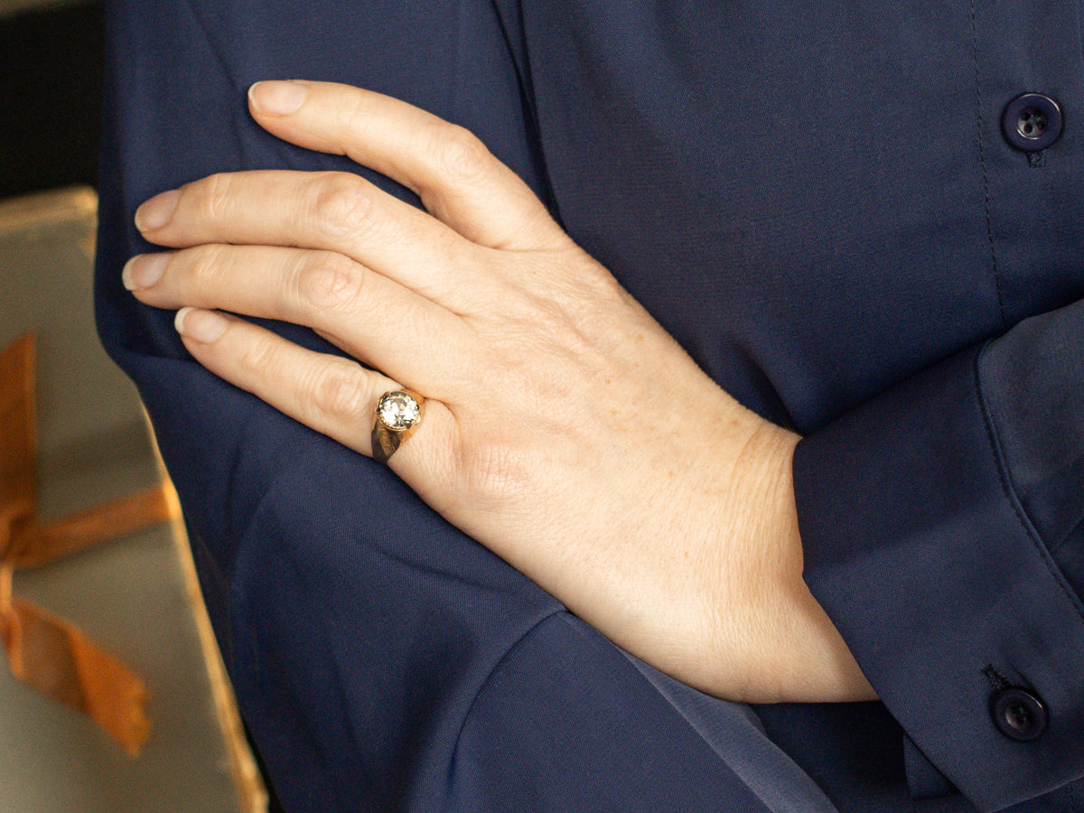 Textured Two-Tone Gold Blue Zircon Ring