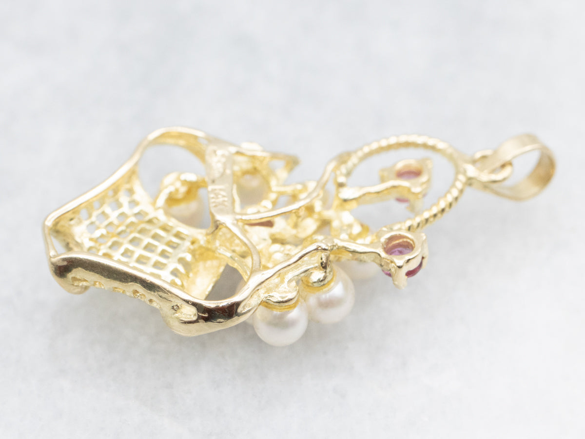Ruby and Saltwater Pearl Basket Pendant
